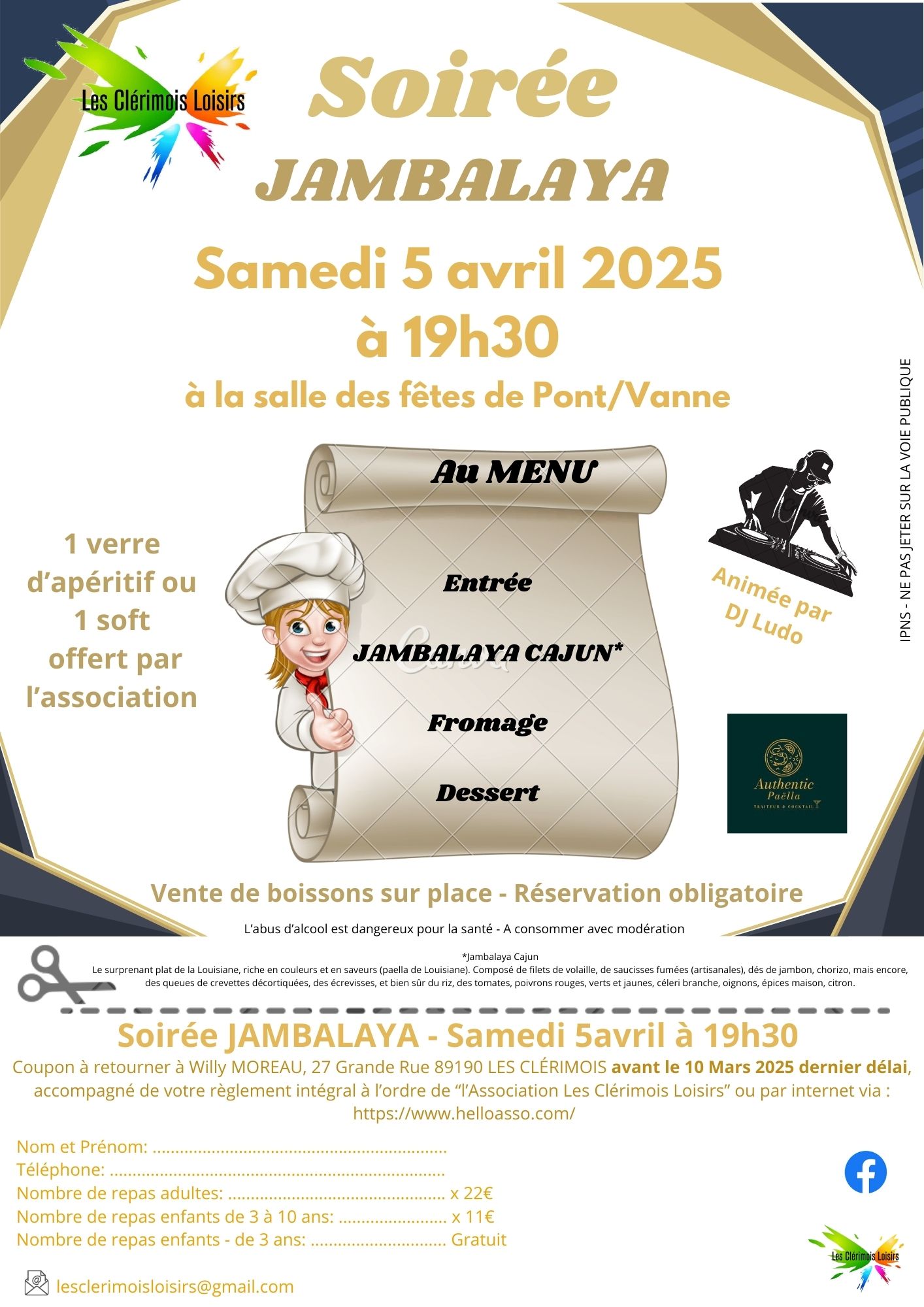 Repas dansant avec fiche d'inscription